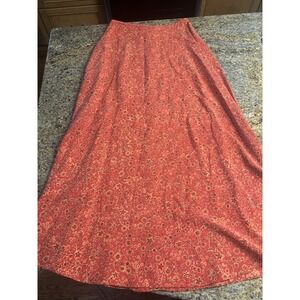 VTG Silk Club Collection 100% Silk Printed Side Red Maxi Skirt Floral 8